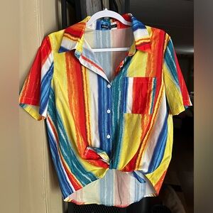 SHEIN size medium Colorful Striped Button-Up beachy Shirt